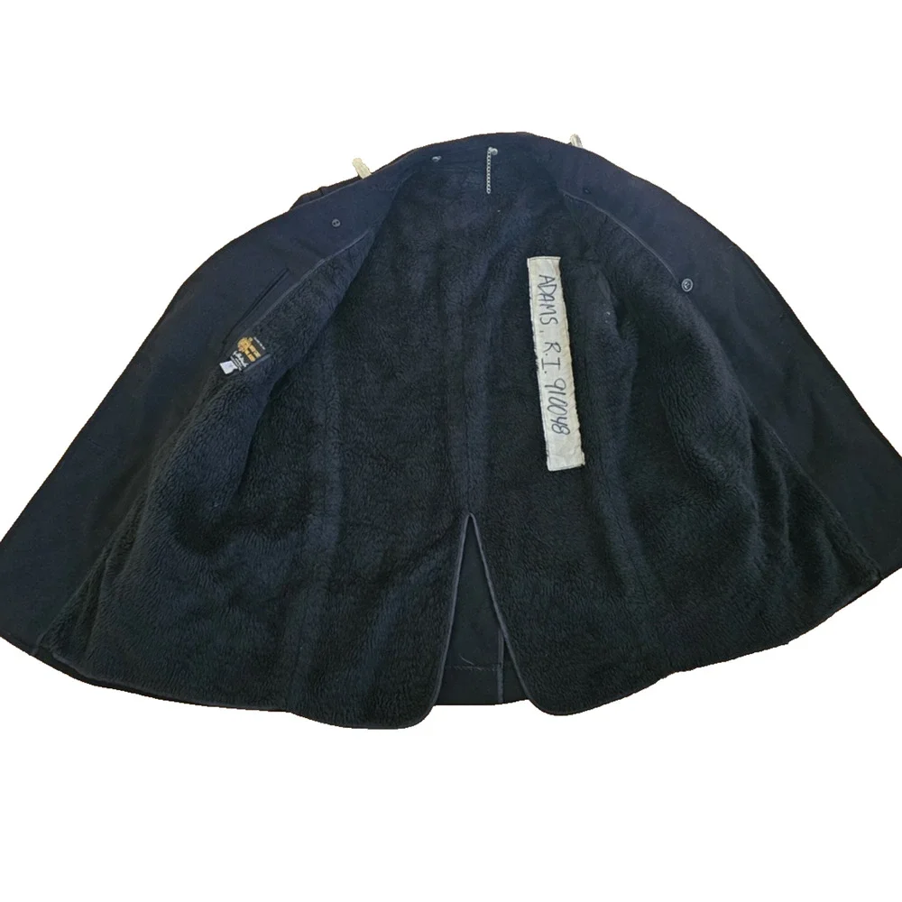 US Naval Academy USN Wool PeaCoat Sz 44 Black Lined Pea Coat Thorngate 1980s